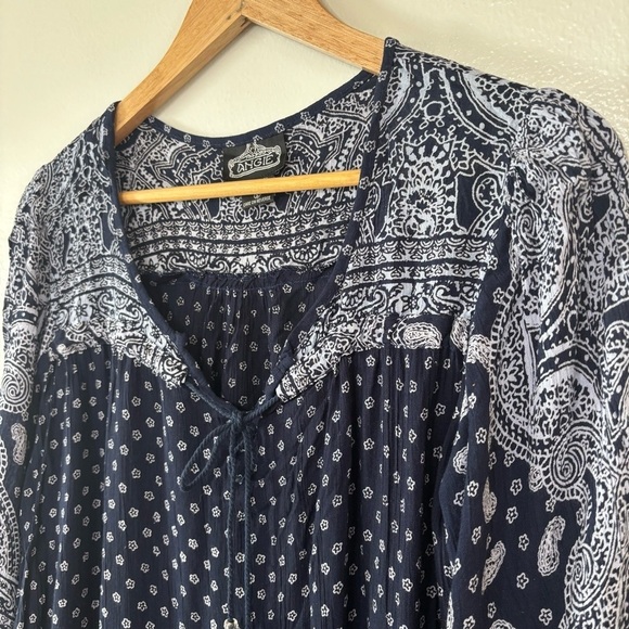 Angie Boho Navy Blue Paisley Floral Print Spring Tunic Mini Dress Size S - Picture 4 of 6